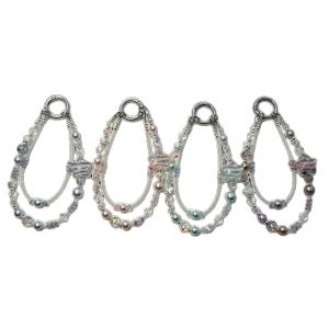 ภาพวาดสีน้ำมันแฟชั่นห้าแฉกลูกปัดพวงกุญแจคริสตัลจี้สั้นห้อยเชือกไข่มุกเคสโซ่โทรศัพท์