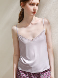 XEXZ | ชุดนอนสายเดี่ยวคอวีผ้าไหมน้ำแข็งถัก Lenzing ชุดนอนเซ็กซี่ลำลองสำหรับใส่ในบ้านและกลางแจ้ง