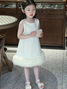 Girls Summer Fashion Floral Embellished Vest Skirt Dress Princess Style Splice Design Little Girl French Style Bloomer Dress