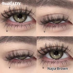 Fresh Lady 1 Pair Najia Series Colored Contact Lenses Natural Brown Pupils Blue Eyes Contact lenses Gray Soft Contacts 14.20mm
