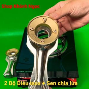 Đầu đốt điếu inox bếp gas + sen đồng nhập khẩu 43-78mm +TẶNG pas đỡ - Lắp gắn cho đa số các bếp gas ĐƠN ĐÔI TIẾT KIỆM GAS