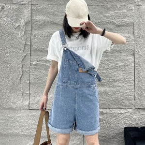 Spring 2024 Womens Denim Overalls Casual High Waist Short Pants Wide Leg Loose Fit Slimming Korean Style Spring Summer Jeans