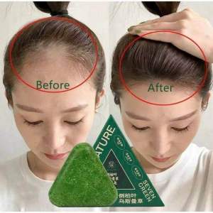 Before and After Hair Growth Treatment with Green Triangle Shaped Product