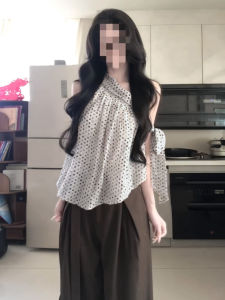Y6Y | Dot Shoulder-baring Chiffon Top & Wide-leg Pants Set Summer