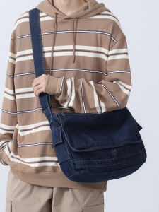 Trendy Canvas Shoulder Bag for Men Casual Denim Crossbody Bag Simple Street Style Messenger Bag Student Vintage Bag