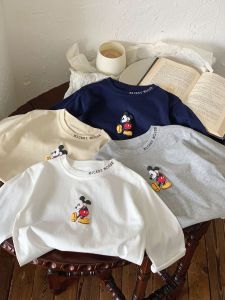 Loose Long Sleeve Cotton T-Shirt for Babies Boys Girls Spring Autumn Comfortable Breathable Pure Cotton Disney Cartoon Print Base Shirt