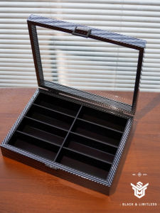 กล่องเก็บแว่นตาทรงไม้คาร์บอนไฟเบอร์ 8 ช่อง พร้อมฝาปิดแบบโปร่งใส กล่องเก็บแว่นกันแดด 8 ตัว