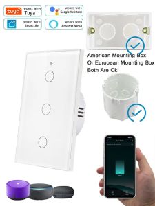 Tuya WiFi Smart Light Switch No Neutral Wire Required Wall Touch Switch 1/2/3 Gang Switch for Alexa Google Home