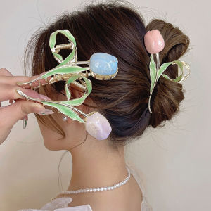 Korean Metal Tulips Hair Claw Flower Hair Shark Clip Ponytail Holder for Woman Hair Accessories