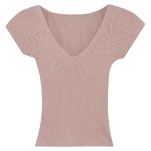 YUEZHONGWEI | Caramel V-neck Short-sleeved Knitted Ice Silk T-shirt Womens Summer Slimming Short Style Commute Fashion Korean Version Top