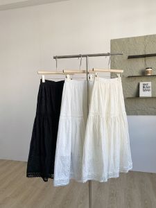 Slimming A-Line Midi Skirt Womens Spring 2025 New French Style Loose Versatile High Waist Polyester Fiber Commute Pure Color