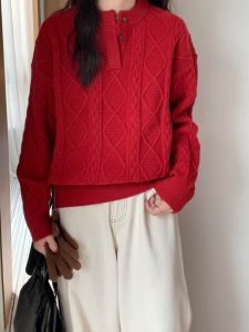 Elegant Red Knitted Sweater Womens Top Soft Cozy Christmas New Year Fashion Long Sleeve Cashmere Korean Style Commute