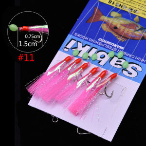Mr.Lurion 1Pack/10Packs Sea Fishing String Hooks Sabiki Rig Fish Skin Hooks with Pink Strip For Saltwater Mackerel