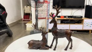 Đôi hươu đứng nằm bằng đồng phong thủy cao 30cm tượng nằm cao 20cm tượng decor trang trí