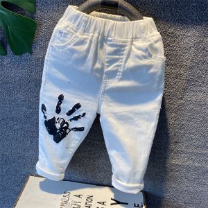 ฤดูใบไม้ผลิ เด็กสไตล์ใหม่ กางเกงยีนส์ กางเกง สําหรับเด็กผู้ชาย สีดำ และ สีขาว ลำลอง แบบบาง เอวยืดหยุ่น เด็ก กางเกงขายาว เหมาะสําหรับเด็กอายุ 2-8 ปี