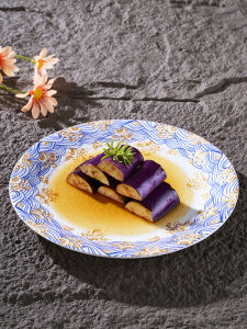 Chinese Style Ceramic Plate round Hotel Cold Dish Plate Creative Restaurant High End Feeling Serving Plate with Scenic Intention