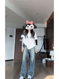 Áo Thun Cotton Trắng Cổ Chữ V Tay Ngắn Mùa Hè Dáng Rộng Màu Trơn Thường Ngày Cho Nữ Cỡ Lớn Phong Cách Công Sở Thường Ngày