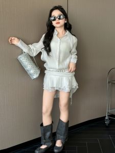 Elegant Long Sleeve Shirt Dress for Girls Slimming Fashionable Spring Autumn New Style Medium to Large Childrens Dress