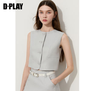 D-PLAY | Bộ Đầm Áo Gile cổ tròn cúc đơn màu xanh