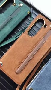 CASE SAMSUNG GALAXY Z FOLD 4 Z FOLD 5 Z FOLD 6 Case Denim For Samsung ZFOLD4 ZFOLD5 ZFOLD6 With Slot S-Pen Slot Card Holder Tali Strap Casing Flip AF-223