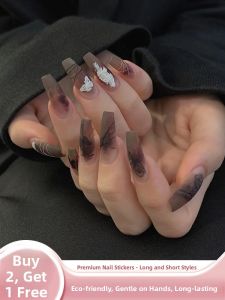 MONLEYTA | Handmade Nail Art Stickers Short And Long Autumn Winter New Arrival Elegant Dark Dry Rose White Butterfly Nail Tips From China