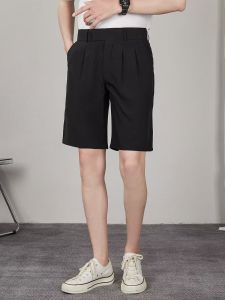 Mens Casual Shorts Loose Solid Color 2025 New Summer Waist Magic Stick Design Small West Pants Breathable Straight Leg Trousers