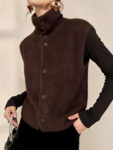 QINGNAER | Retro Stylish Caffe Knit Sleeveless Vest Large Size