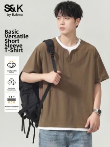 BALENO | Summer Faux Two-Piece Mens Short Sleeve Round Collar T-shirt