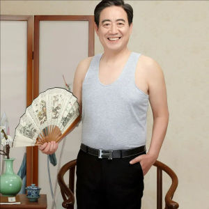 Pure Cotton Short Sleeve Vest Loose Fit Lightweight Summer Shirt for Middle-Aged And Elderly Men Breathable Comfortable T-Shirt