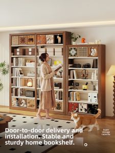 MEISD | Retro Style Walnut Wood Finish Bookshelf Steel