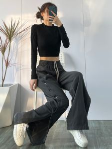 Spring and Autumn Loose Straight-Leg Wide-Leg Pants Casual Sweatpants Womens Ins Trendy Fashion Extended Breasted Sports Pants
