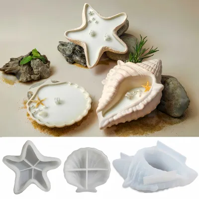 3pcs Starfish Shell Snail Tray Silicone Mold Ocean Style Plaster Mold Resin Silicone Jewelry Craft Ocean Theme Cand