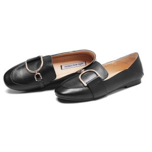 2025 New Style Large Size Buckle Shoes for Women Size 41-43 Flat Bottom Slip-On Loafers Fashionable round Toe Casual Shoes