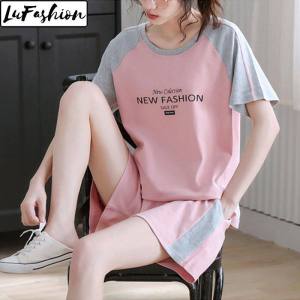 LuFashion T-shirt + Shorts Summer Print Loose Sports Casual Set Two-piece Suit