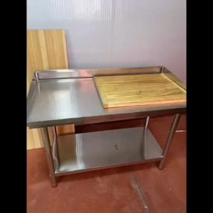 XINHONG วัสดุอัพเกรด โต๊ะสเตนเลส 304 table kitchen โต๊ะงานหนัก มีรั้วกั้น 120×50×80CM โต๊ะทำงานสแตนเลส โต๊ะเตรียมอาหาร เกรดส่งออก