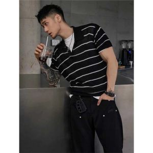 Áo Thun Nam Cổ Polo Sọc Mỏng Mùa Hè Tay Ngắn Ôm Vừa Vặn Chất Liệu Polyester Cổ Polo Hạt Cao Cấp