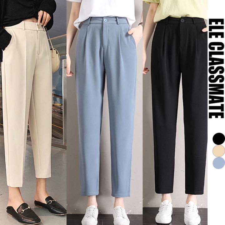 High Waist Suit Pants Women New Korean Fashion Straight Loose Ankle-length  Trouser Female Casual Slim Fit Bottoms