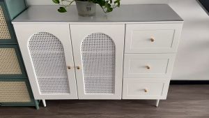 Rattan Sideboard with 2/3 Doors & Drawers - Multi-Functional Storage Cabinet for Kitchen Living Room or Coffee Table Organizer