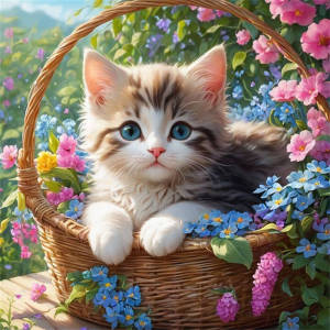 Huacan Diamond Painting Kit Cat Animal Flower Basket Landscape Full Round Square Diamond Mosaic Home Wall Decoration