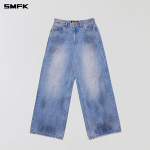 SMFK | Hand-distressed Statue Design Wide Leg Jeans