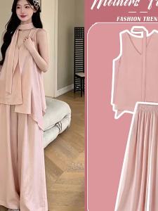 MAMABENSE | Pregnancy Fashion Summer Mom Two-Piece Outfit V-Neck Sleeveless Lightweight Pink