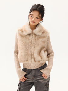 Retro Knit Padded Short Jacket Flap Collar
