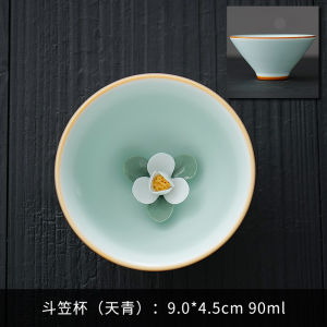 Handmade Flower Pottery Lid Cup Owner Cup Ruyao Hand Drawing Single Cup Tea Drinking Cup Personal Tea Cup Tea Bowl