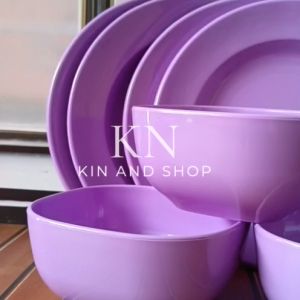 SET MELAMIN LILAK 6 PCS 3 PIRING MAKAN 3 MANGKUK KOTAK TEBAL