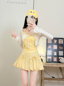 Gentle and Sweet Yellow Polka Dot High Waist Short Skirt