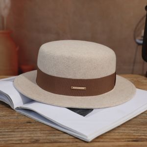 French Flat Top Fall and Winter Wool Top Hat White British Style Mens and Womens Same Black Camel Easiest for Match Face-Showing Small Hat