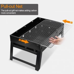 Portable Stainless Steel Folding BBQ Charcoal Grill Small Mini BBQ Tool Kit Outdoor Travel Cooking Camping Picnic Beach