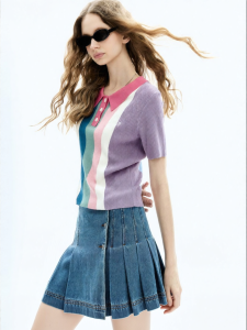 Juicy Couture | Short Sleeve Colorful Stripe Polo Knit Sweater