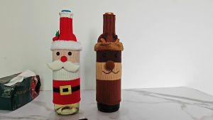 H&A Christmas Red Wine Bottle Cover Bags Knitted Wool Snowman Santa Dinner Table Ornament Christmas Gift