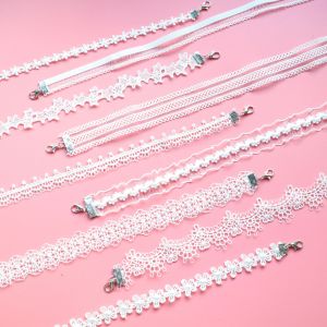 สร้อยคอรูปดอกไม้ลูกไม้สีขาวสไตล์เกาหลีญี่ปุ่น สร้อยคอรูปกระดูกไหปลาร้า สร้อยคอแบบช็อคเกอร์สำหรับผู้หญิง เครื่องประดับแฟชั่น